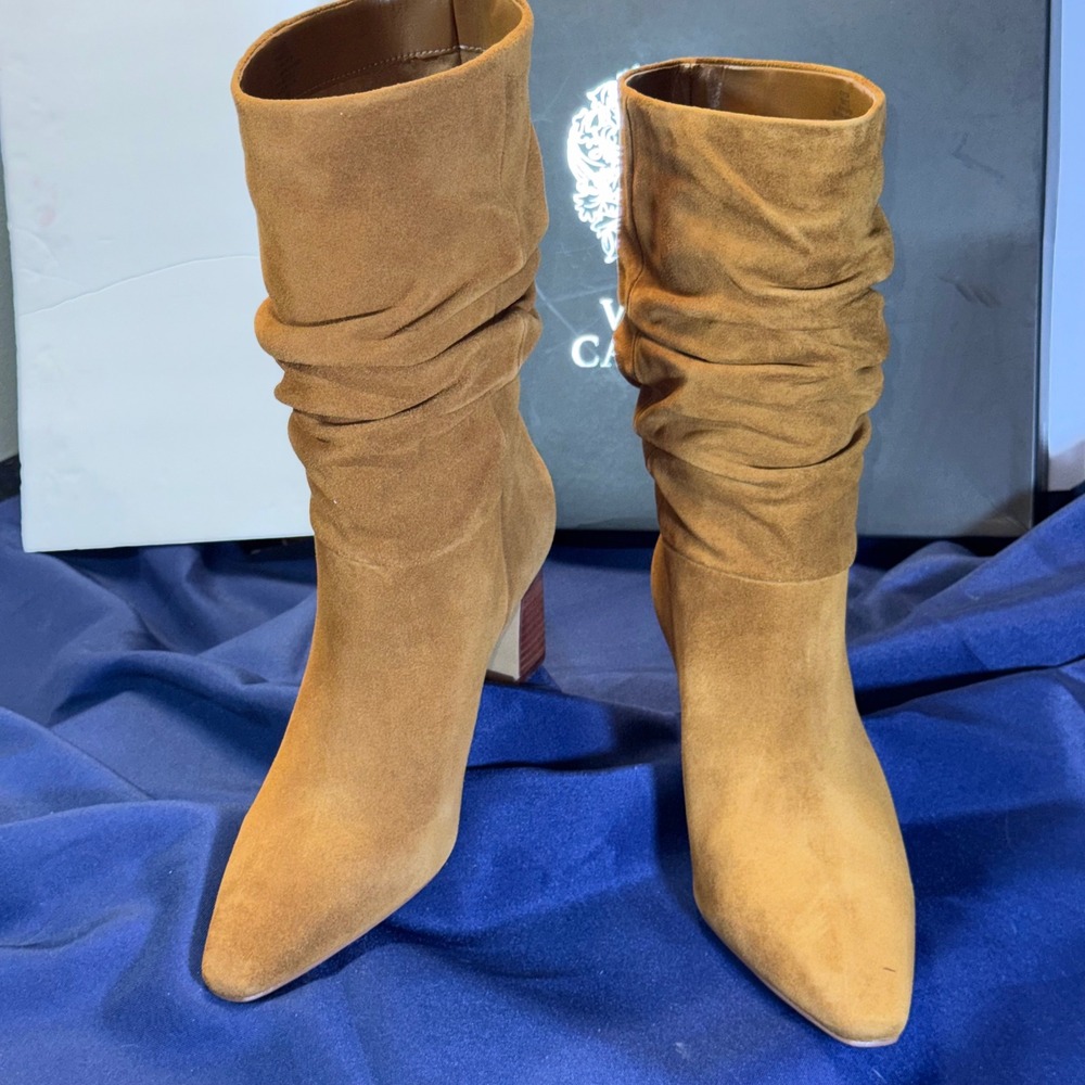 Vince Camuto Skylar Tan Suede Slouchy Block Heel Mid-Calf Boots VC-SKYLAR 11M - Picture 3 of 10